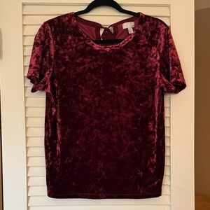14th & Union Crushed Velvet Short Sleeve Top – Deep Red / Wine – Size Small